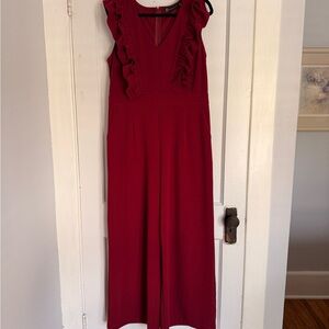 New York & Company Red Sleeveless V-Neck Jumpsuit